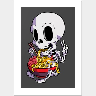 Kawaii Japanese Ramen Skeleton Halloween Anime Food Lovers Posters and Art